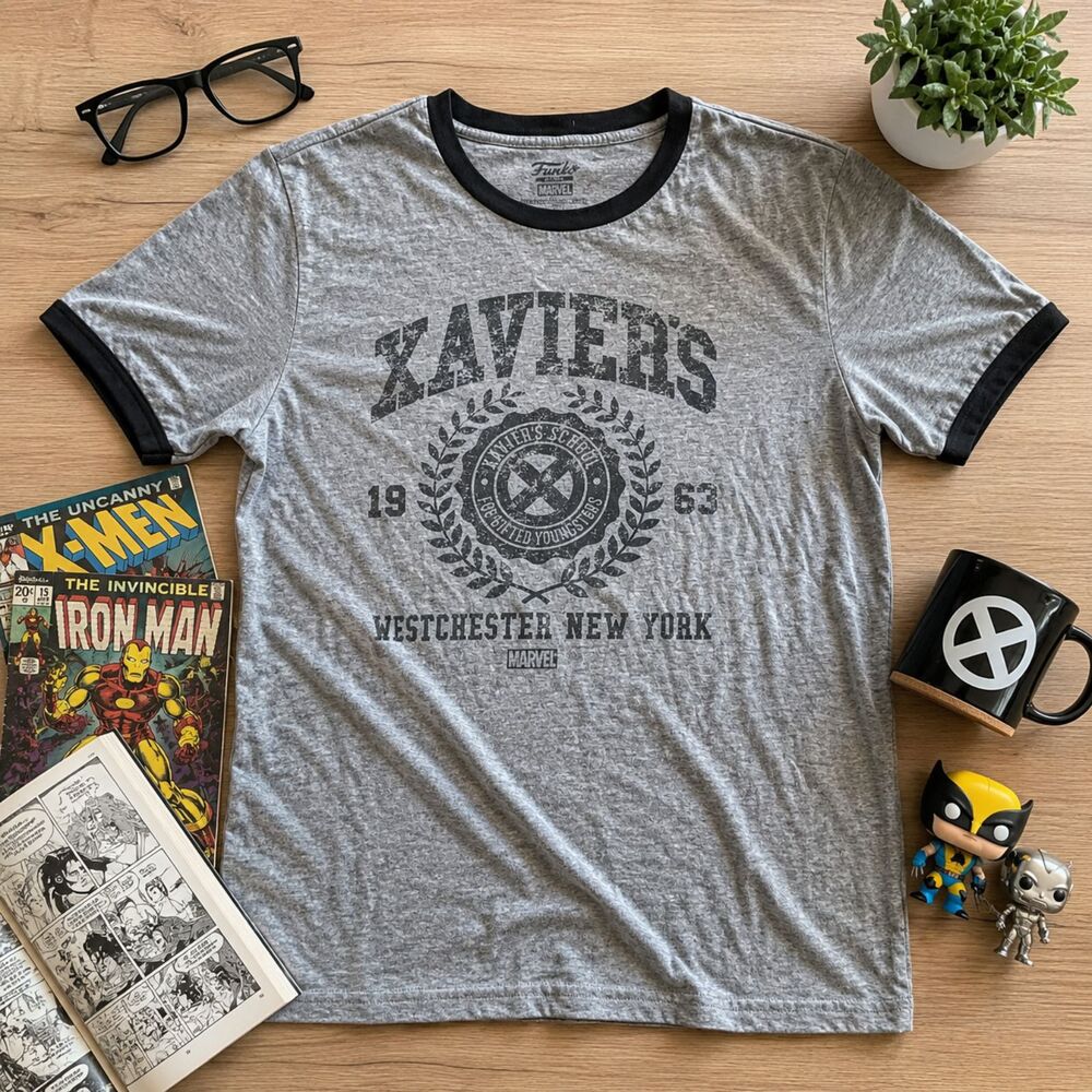 Funko Marvel Collector Corps FUNKO X-Men Xavier's School Ringer Tee, Size: L